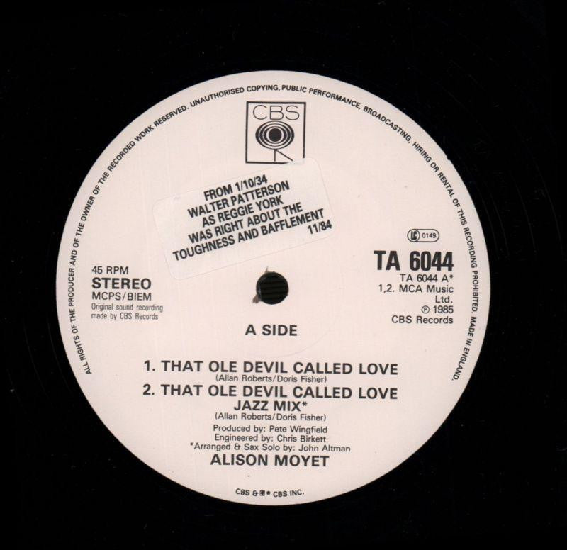 That Ole Devil Called Love-CBS-12" Vinyl P/S-VG+/Ex+