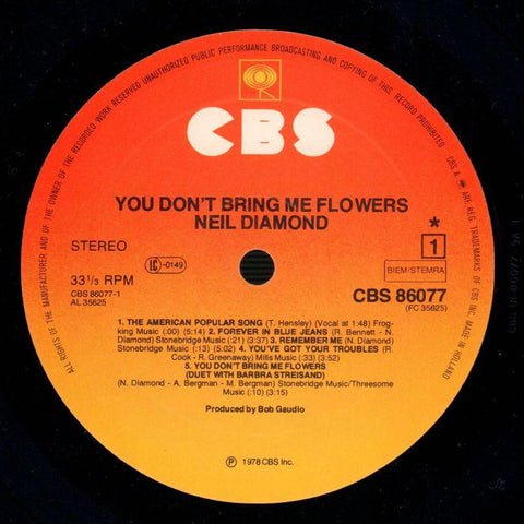 You Don't Bring Me Flowers-CBS-Vinyl LP-Ex/NM