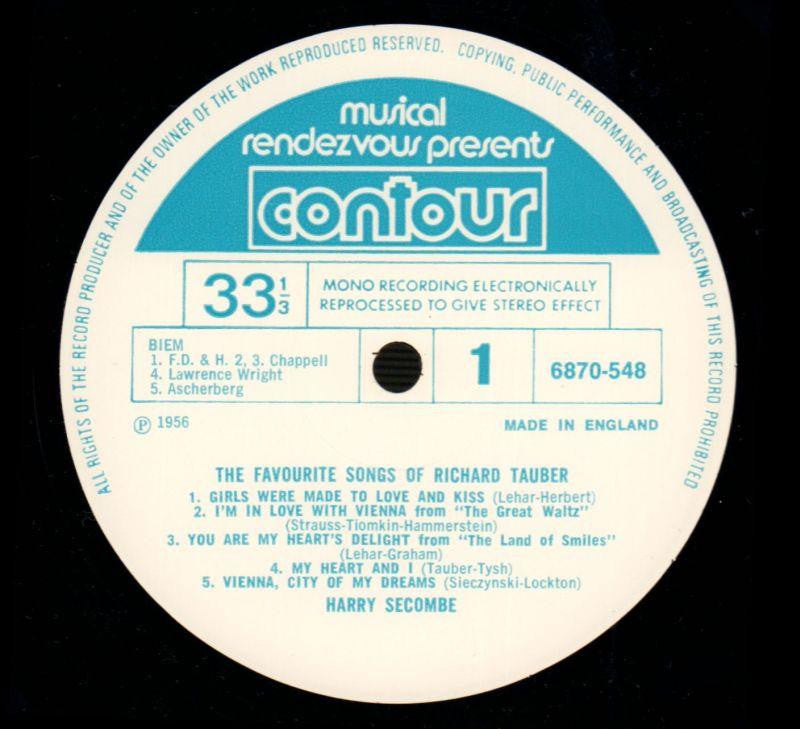 The Favourite Songs Of Richard Tauber-Contour-Vinyl LP-Ex/Ex