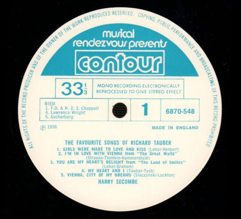 The Favourite Songs Of Richard Tauber-Contour-Vinyl LP-Ex/Ex