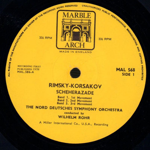 Korsakov-Scheherazade-Wilhelm Rohr-Marble Arch-Vinyl LP-VG/VG