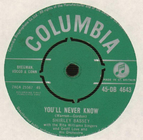 Shirley Bassey-You'll Never Know-Columbia-7" Vinyl