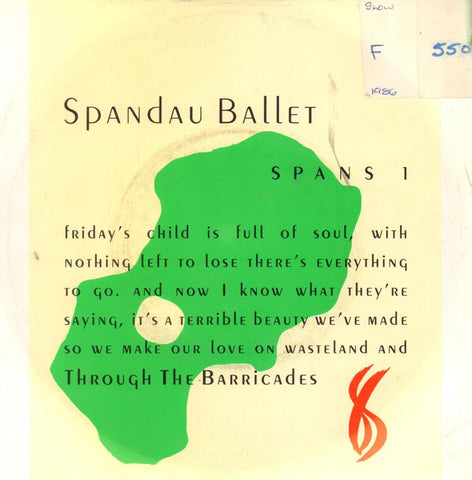 Spandau Ballet-Through The Barricades-CBS-7" Vinyl P/S