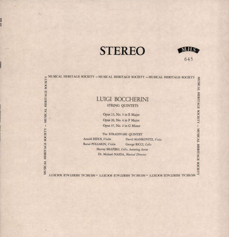 Boccherini-String Quartets-Musical Hertitage Society-Vinyl LP