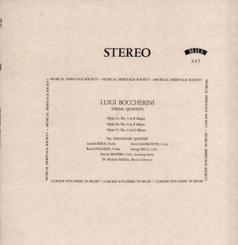 Boccherini-String Quartets-Musical Hertitage Society-Vinyl LP