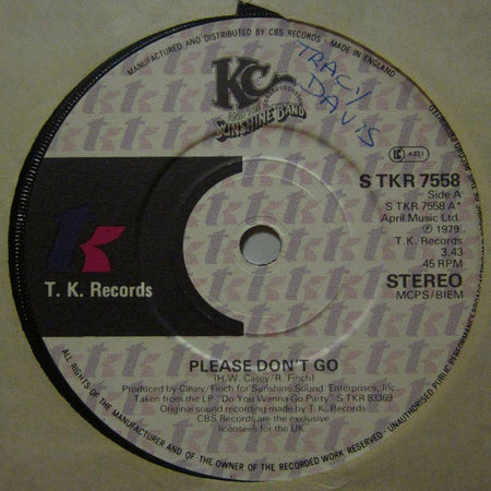 KC & The Sunshine Band-Please Don't Go-T.K. Disco-7" Vinyl
