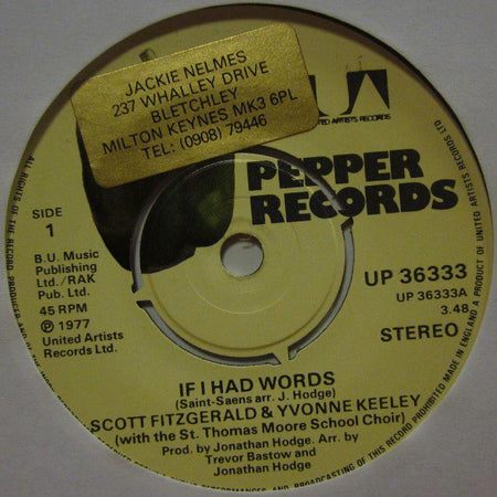 Scott Fitzgerald & Yvonne Keeley-If I Had Words-Pepper-7" Vinyl