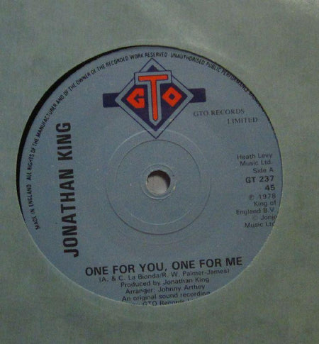 Jonathan King-One For You, One For Me-GTO-7" Vinyl